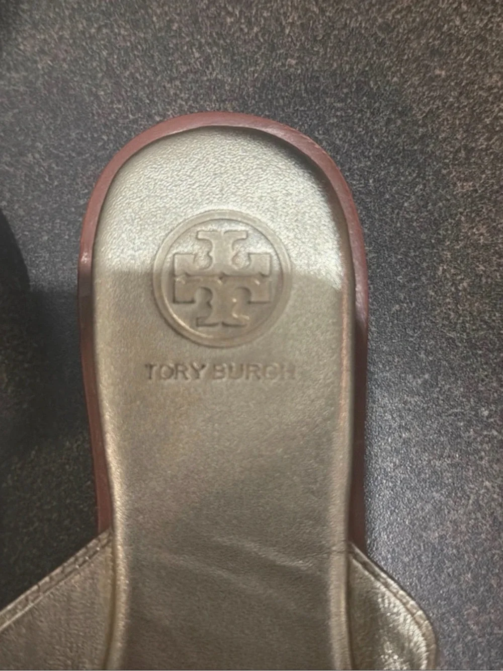 Tory Burch Metallic Gold Logo Thong Sandals